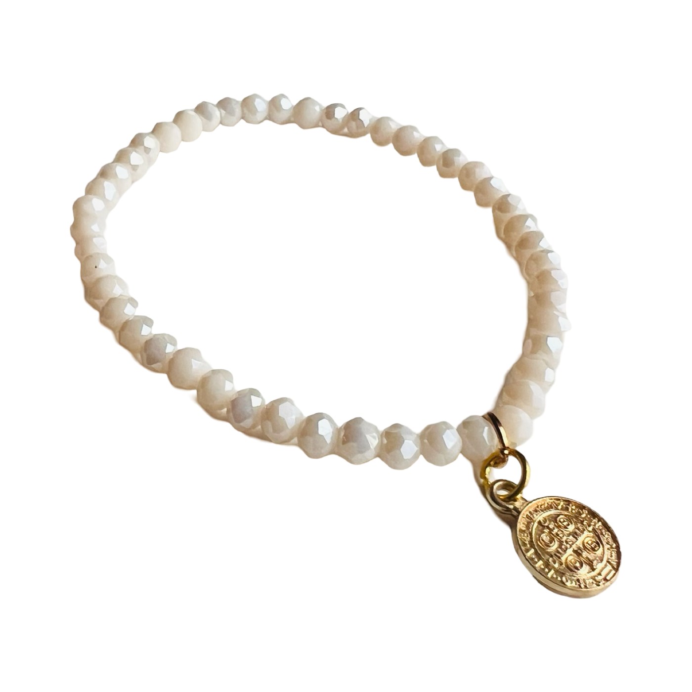 cream bead bracelet with a gold charm