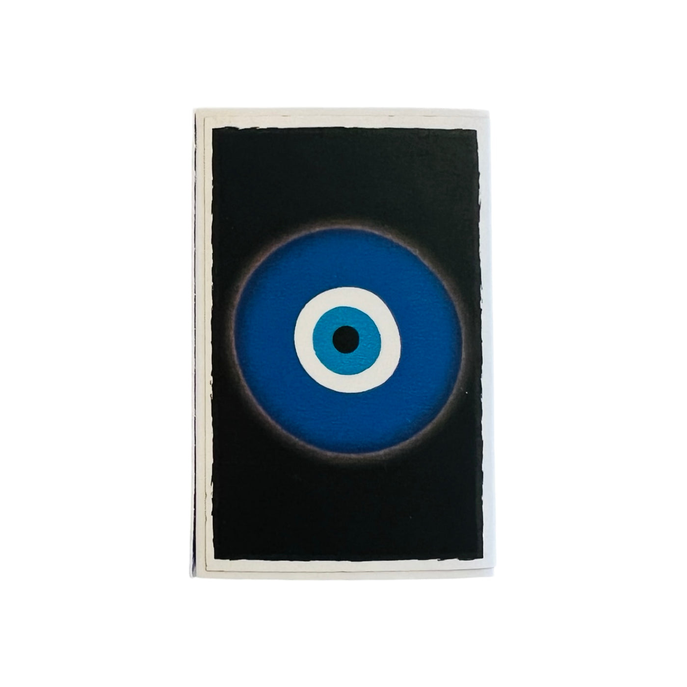 box of matches featuring the image of a blue evil eye on a black background