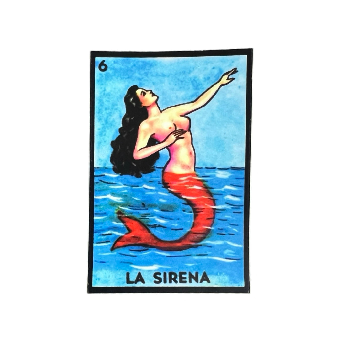 RECTANGLE STICKER WITH THE IMAGE OF A TRADITIONAL MEXICAN LOTERIA LA SIRENA CARD