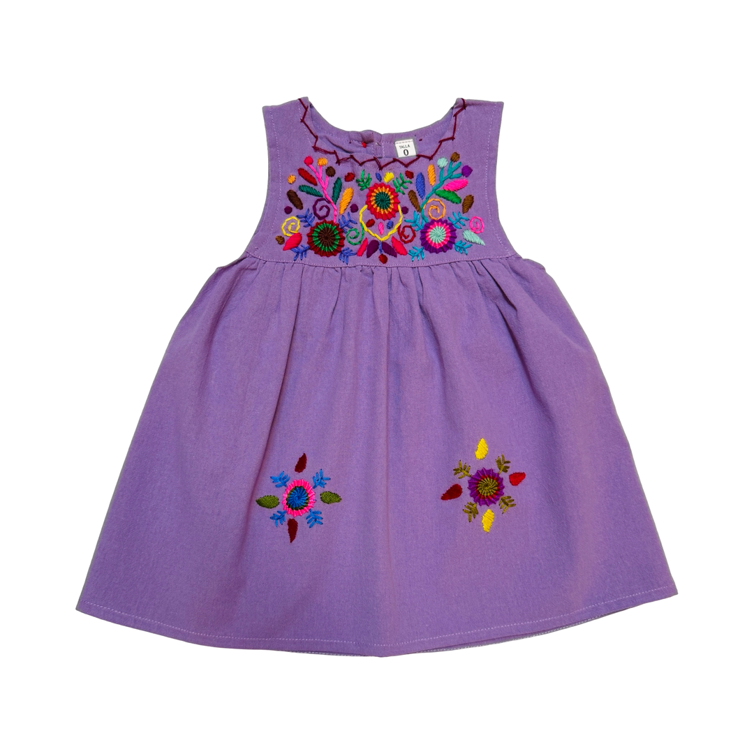 Girls Embroidered Sleeveless Dress Lilac | Handmade in Guatemala