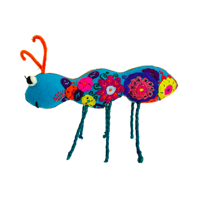 Felt ant doll with embroidered floral design