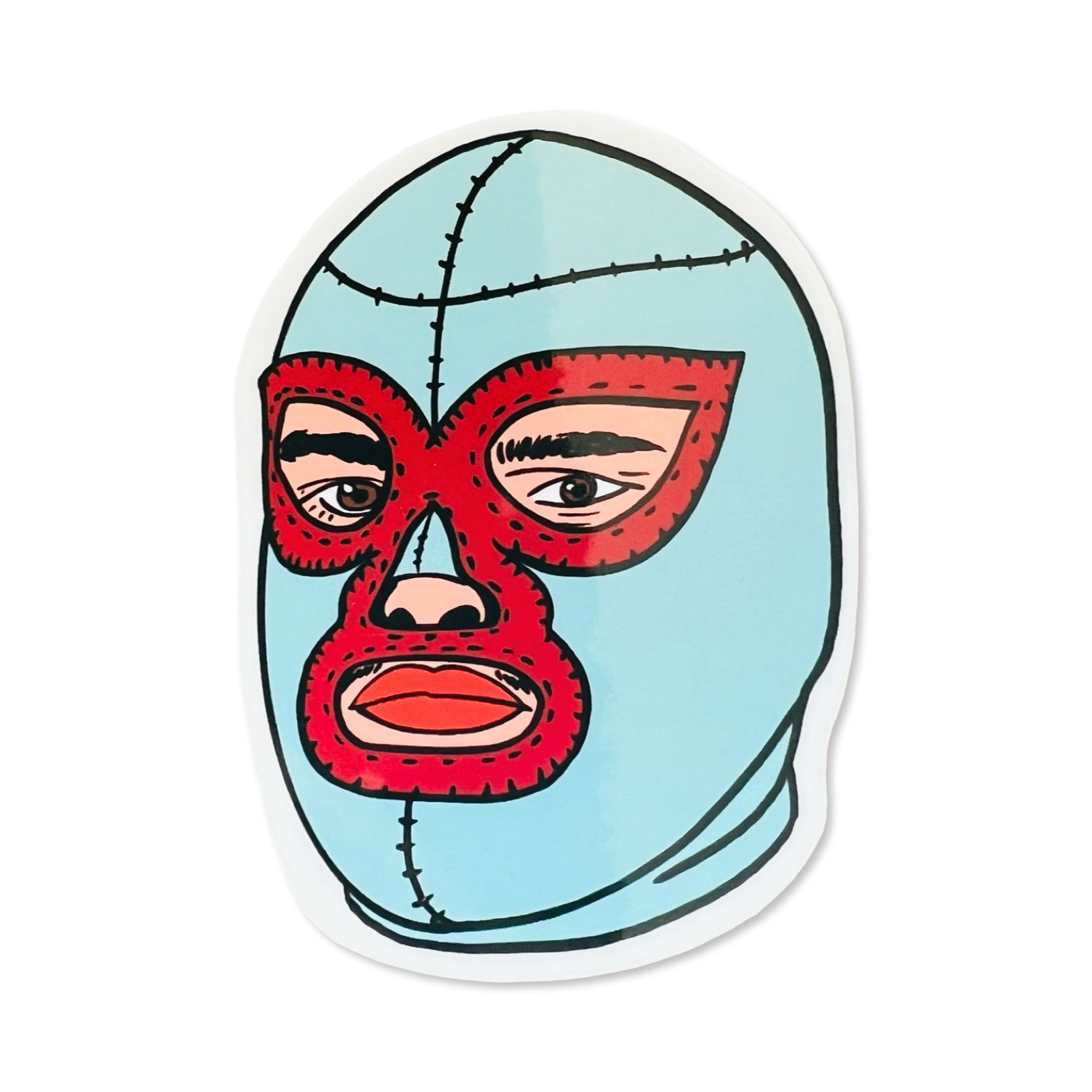 red and light blue Nacho Libre Mask sticker