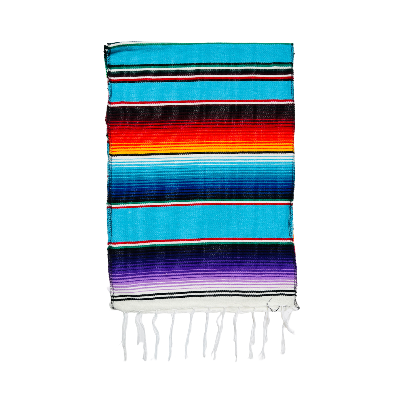 TEAL serape striped runner folded in half.