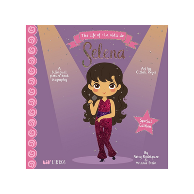 front cover of book featuring a purple background with an illustration of Selena