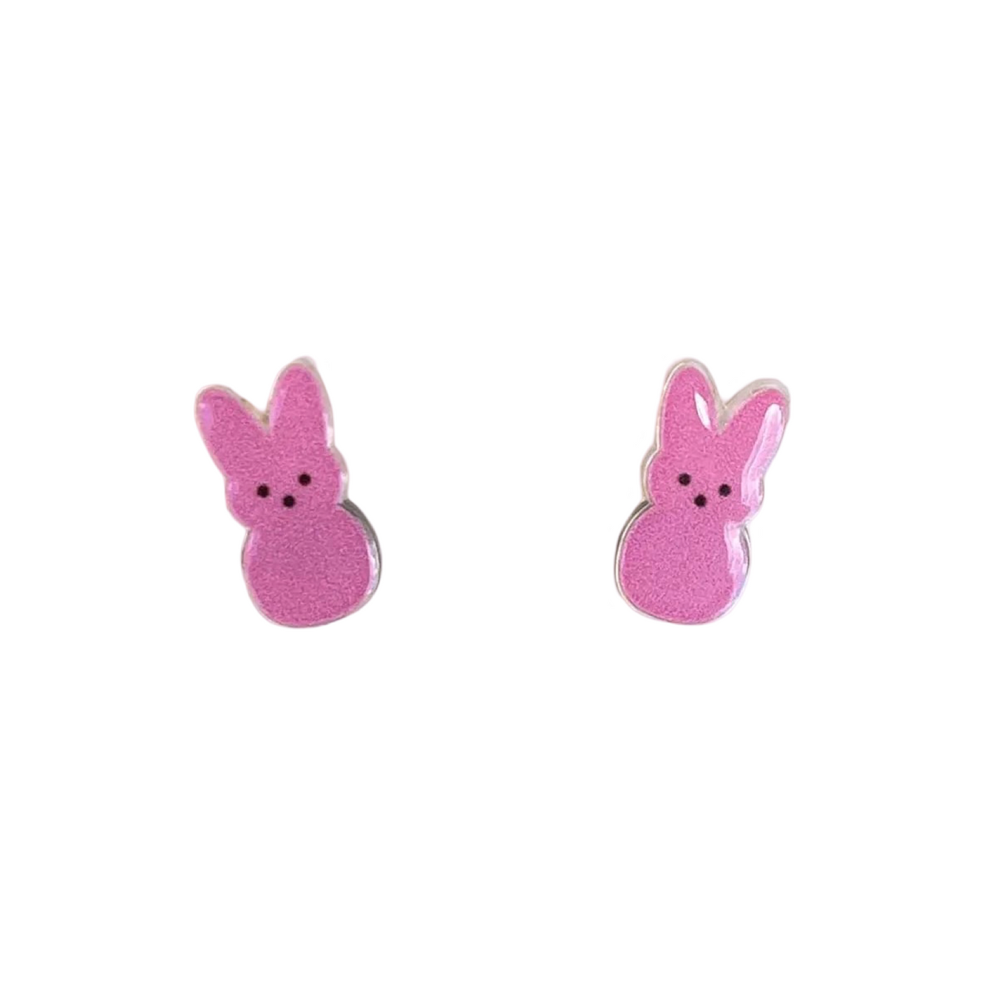 set of pink marshmallow bunny stud earrings