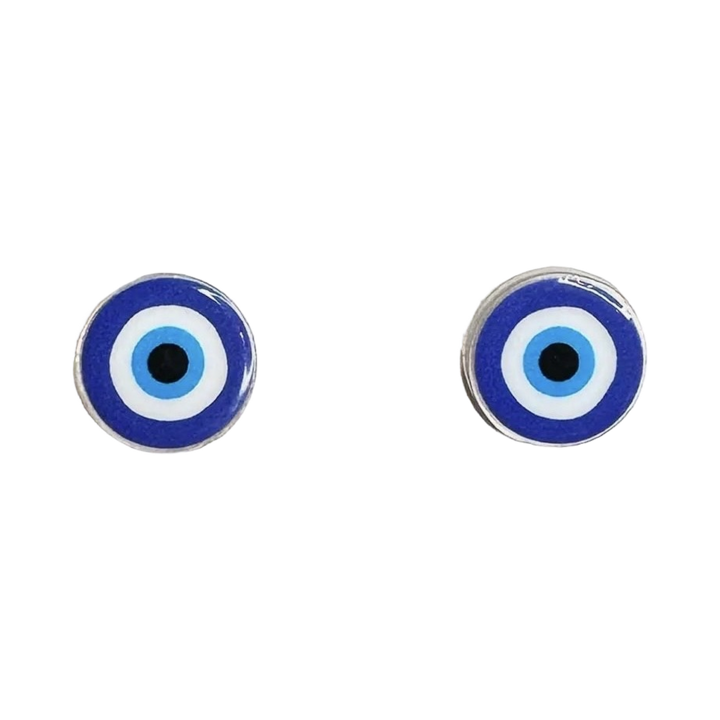 set of blue and white evil eye stud earrings