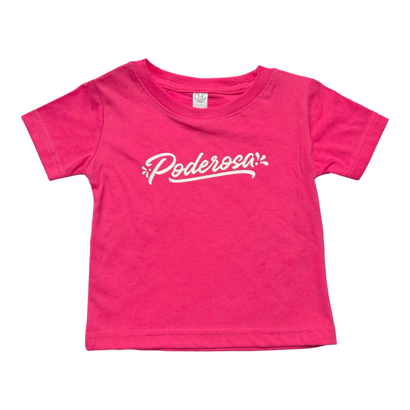 pink shirt with the word Poderosa in white lettering