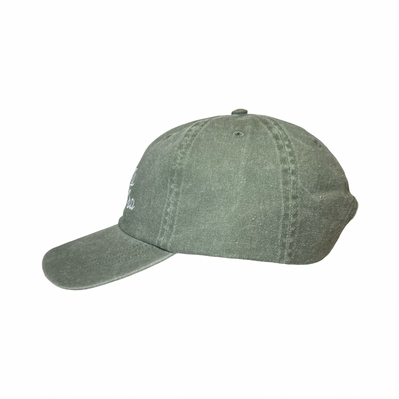 side view of a olive hat with the phrase In My Señora Era in white lettering