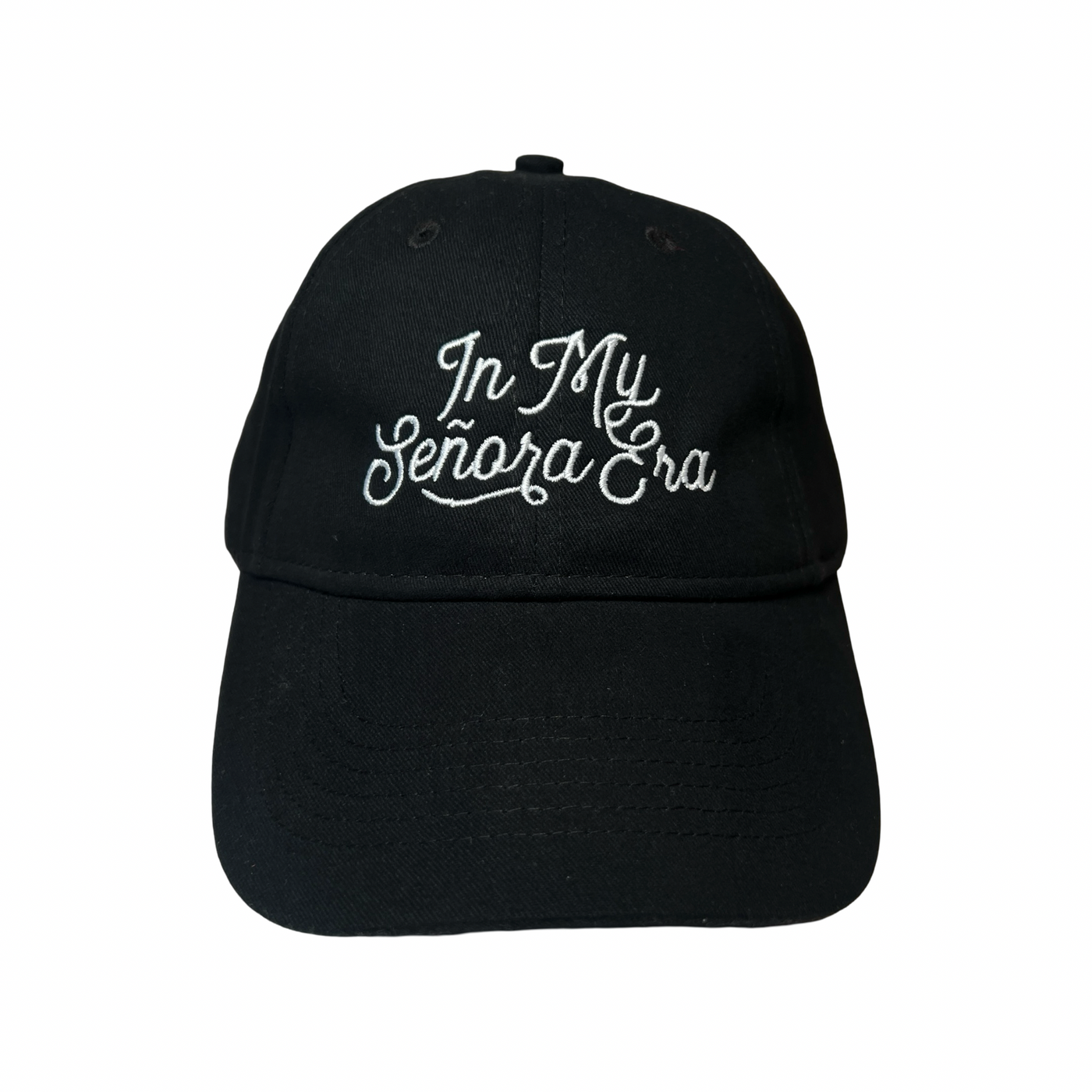 black hat with the phrase in my señora era in white lettering