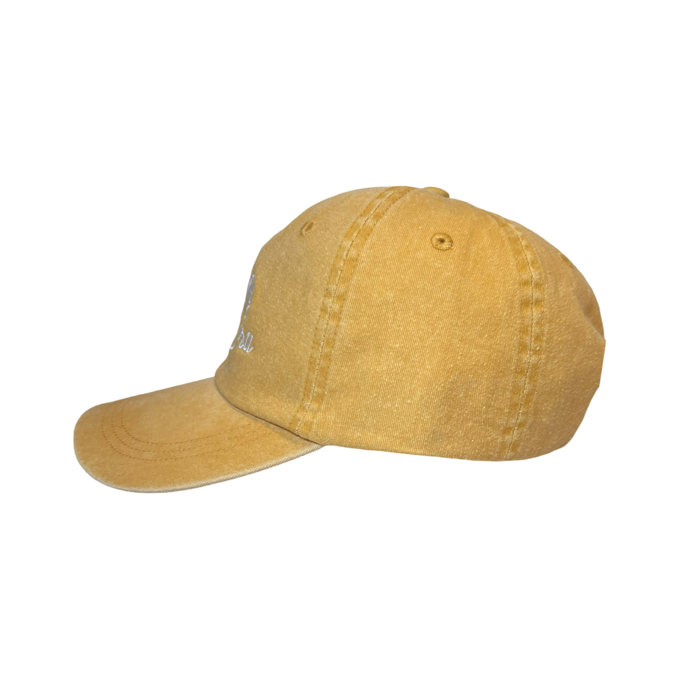 Side view of a yellow hat with the phrase In My Señora era in white lettering