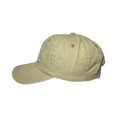 Side view of a khaki hat with the phrase In My Senora Era in white lettering