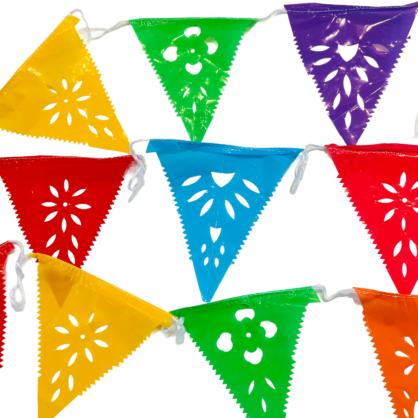 banner of multicolored vinyl triangle flags