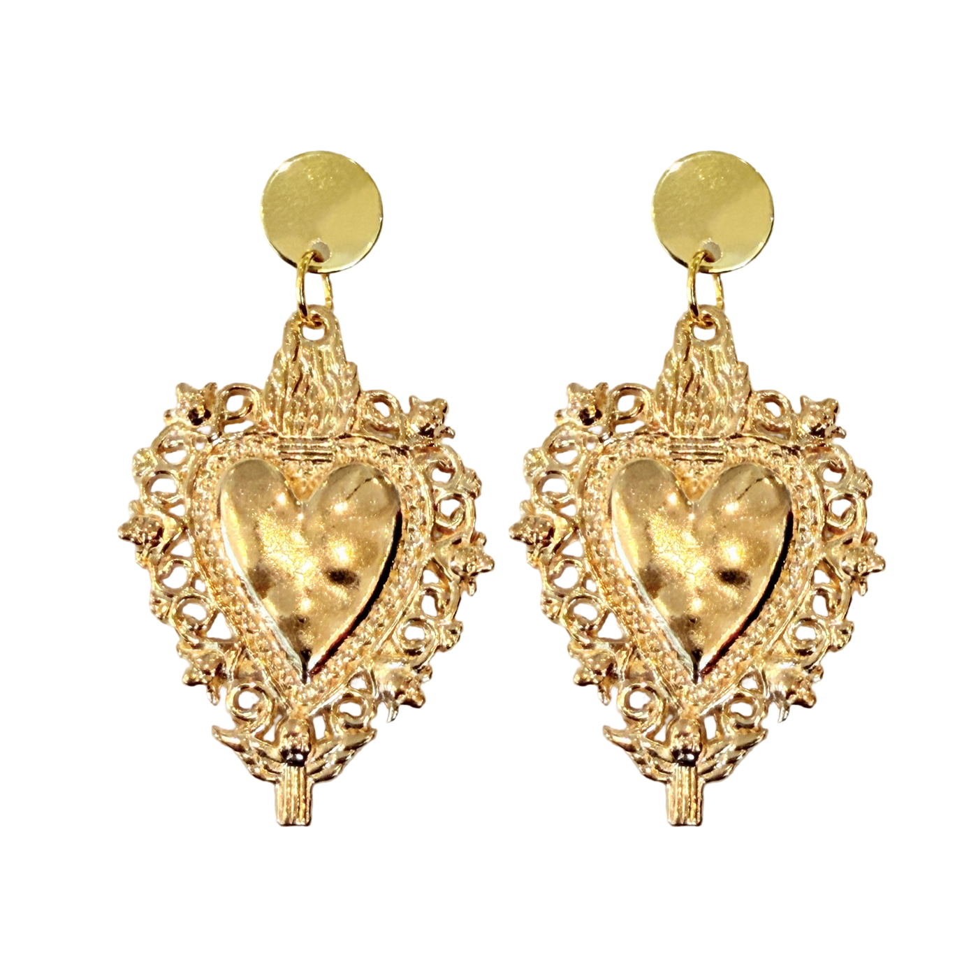 set of gold heart earrings