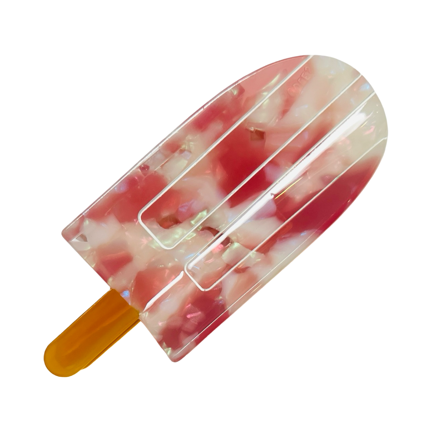 pink and white marble paleta shaped hair clip