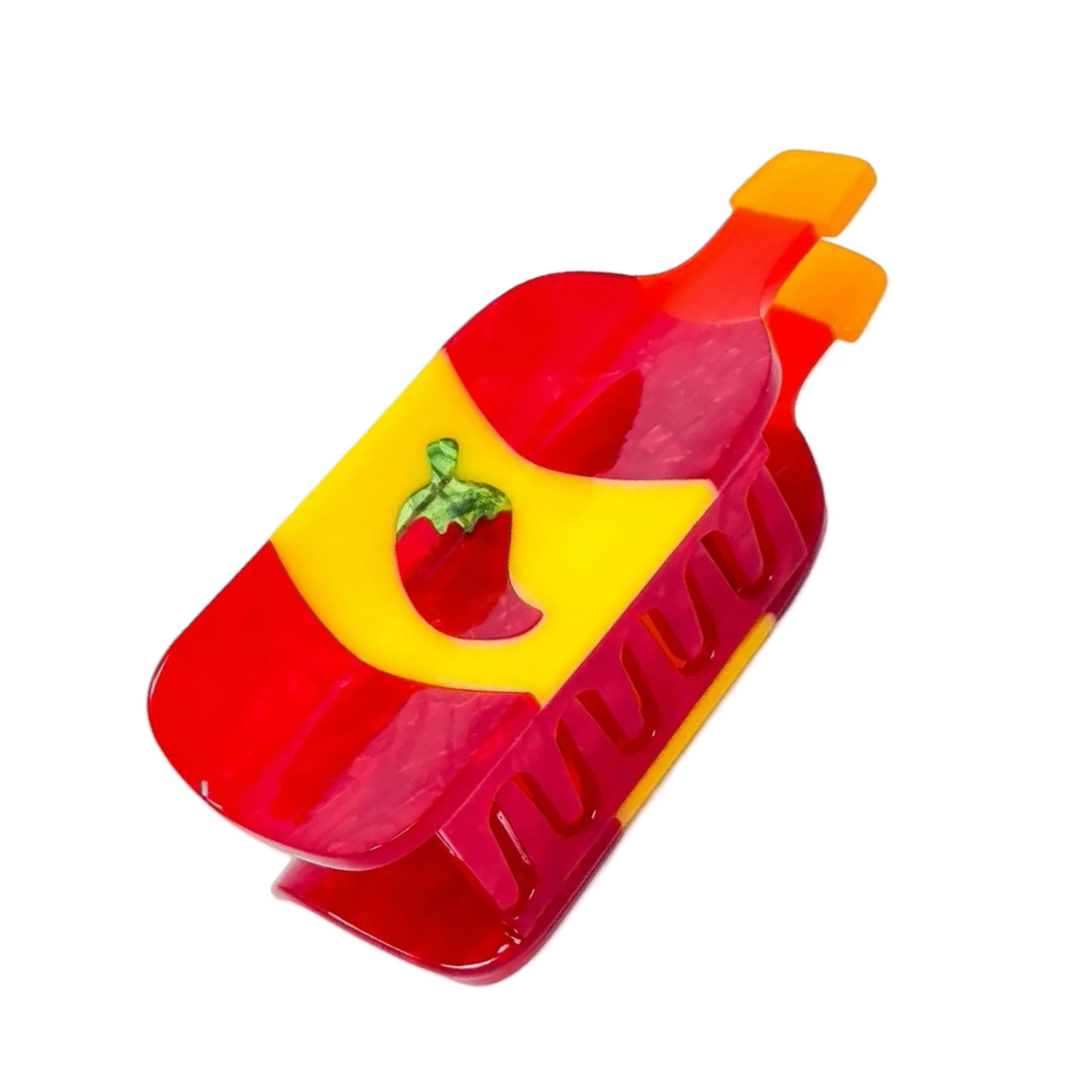 red and yellow hot sauce bottle shaped hair clip