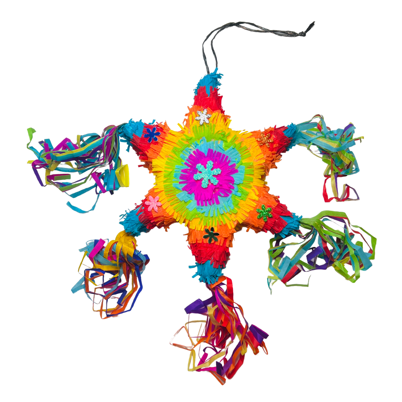 multi-colored star Piñata with colorful tassels.