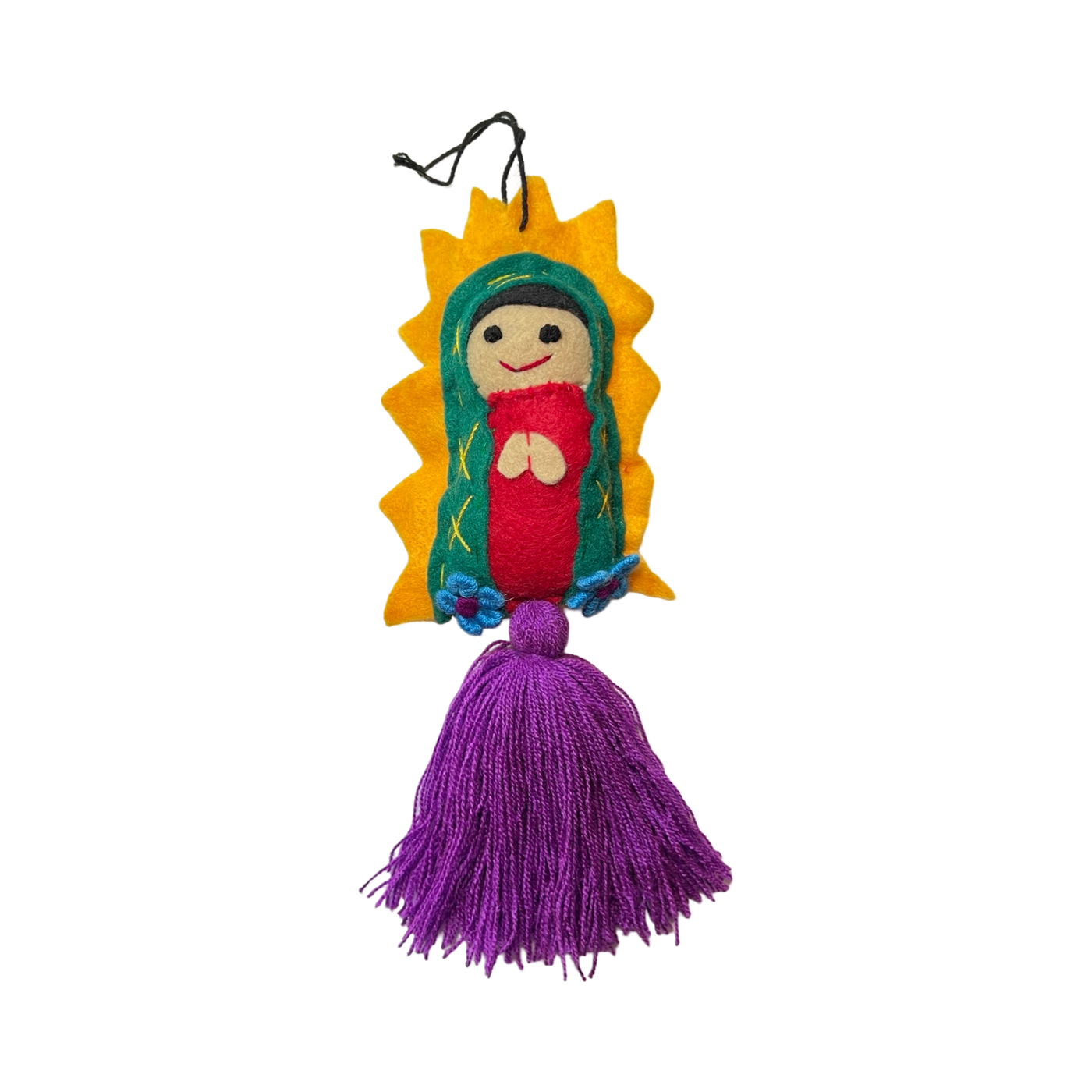 Felt Virgin Mary ornament with a purple tassle