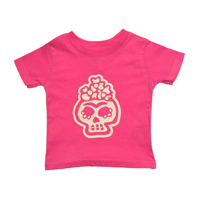 pink shirt with a frida calavera in a cream color