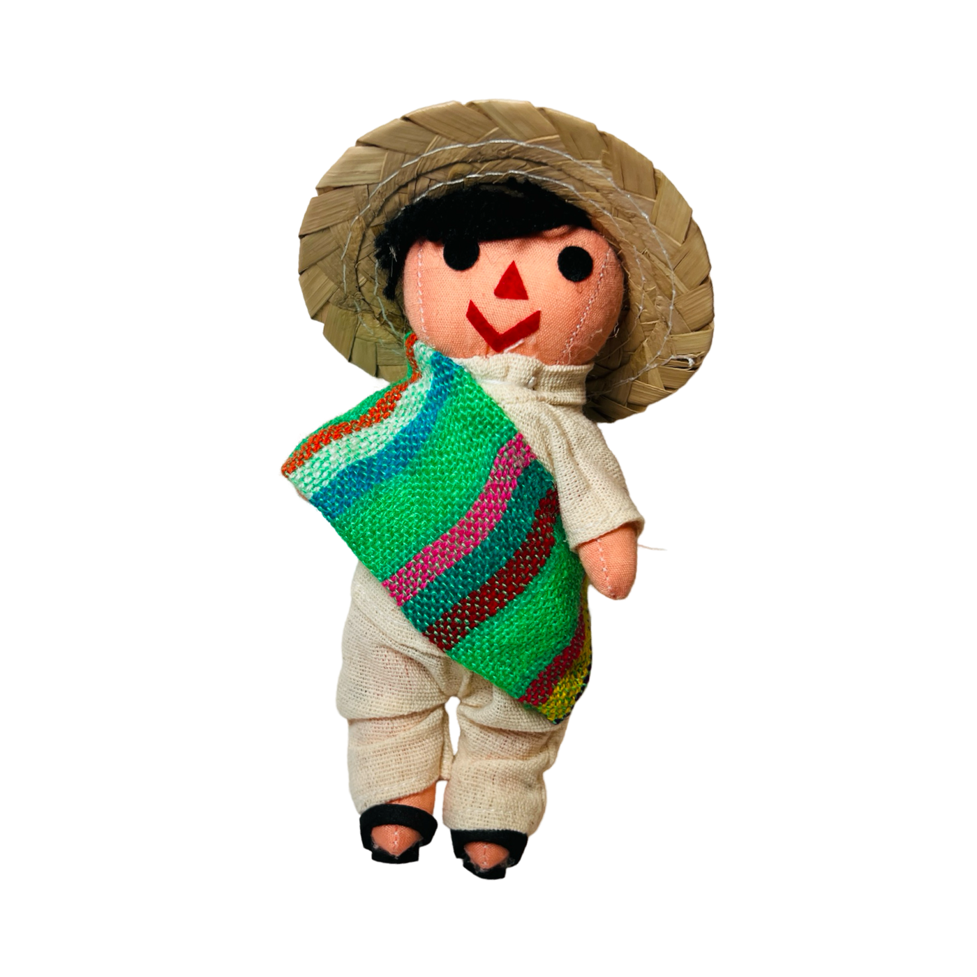 Panchito doll featuring a green serape scarf and straw hat.