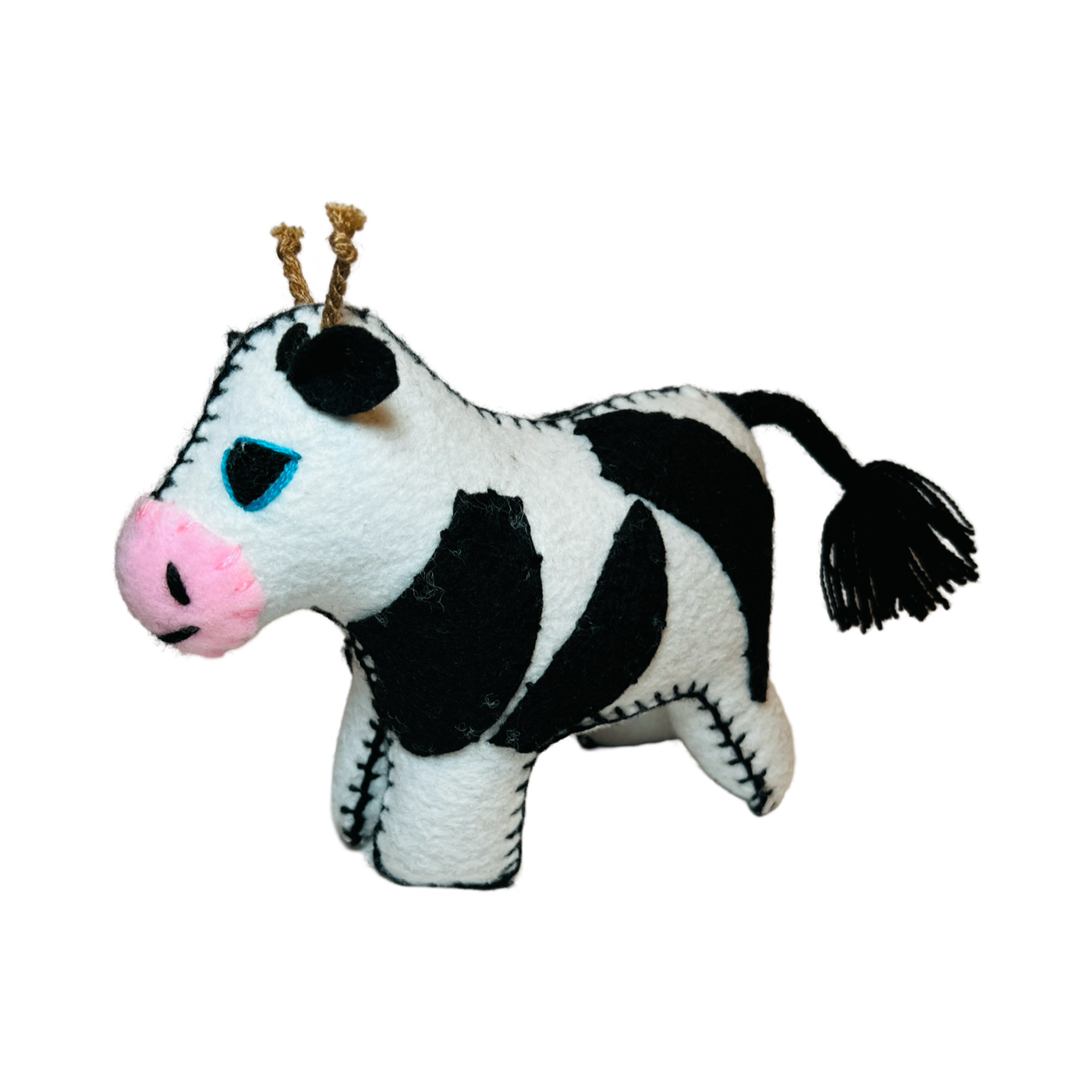 Embroidered Felt  black and white cow