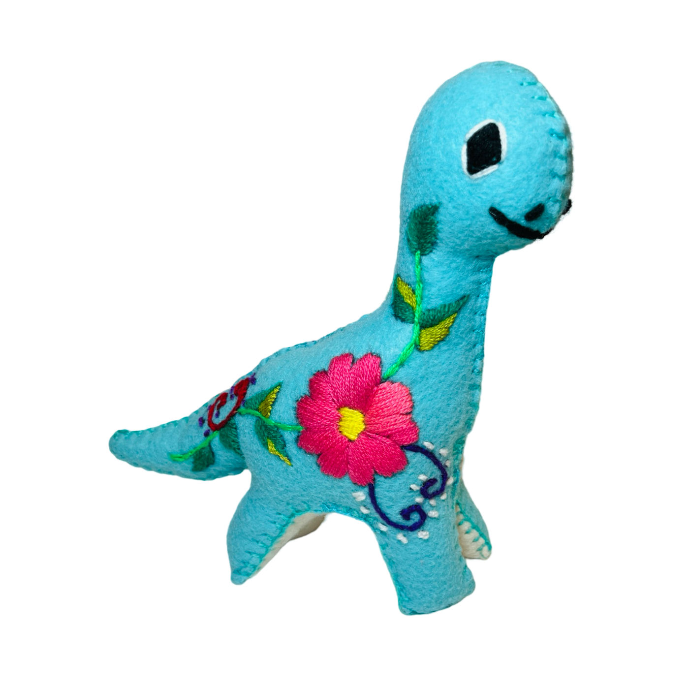 teal Embroidered Felt dinosaur