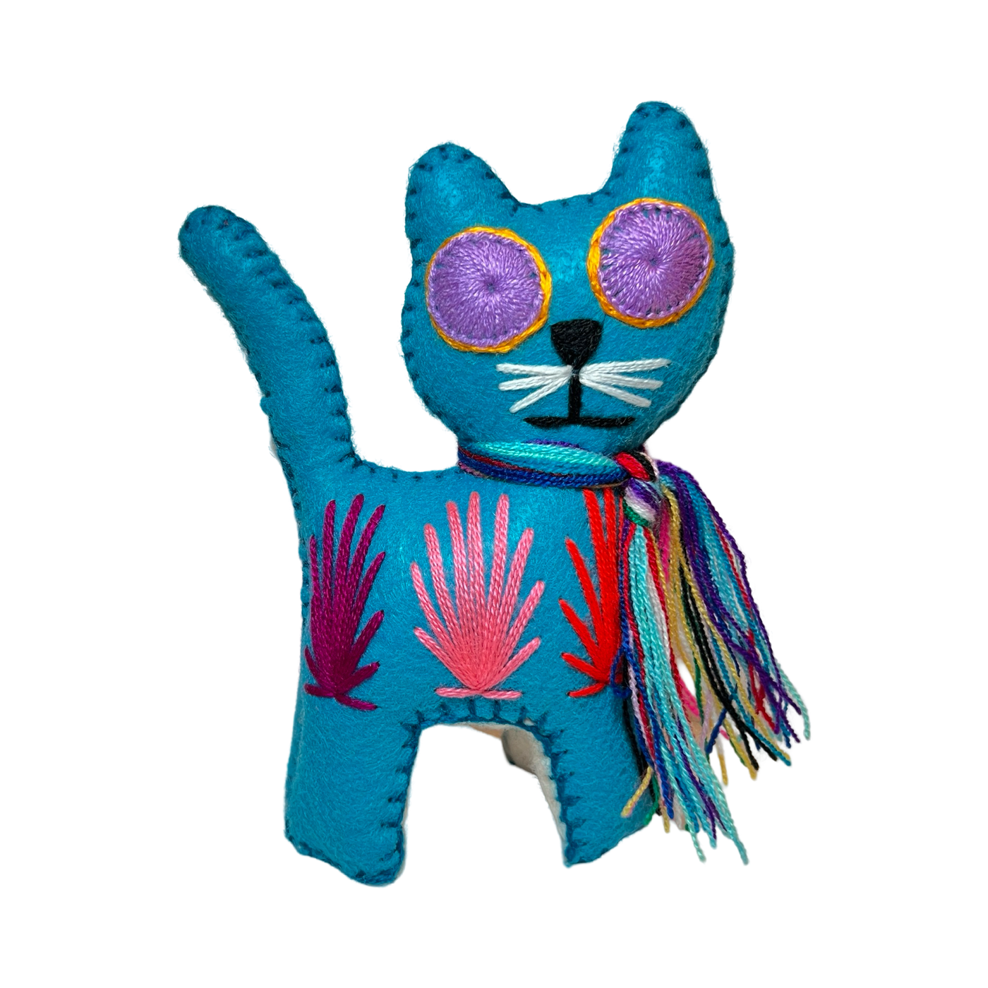 teal Embroidered Felt cat