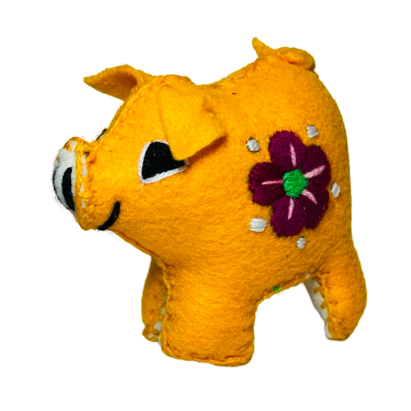 yellow Embroidered Felt mini pig