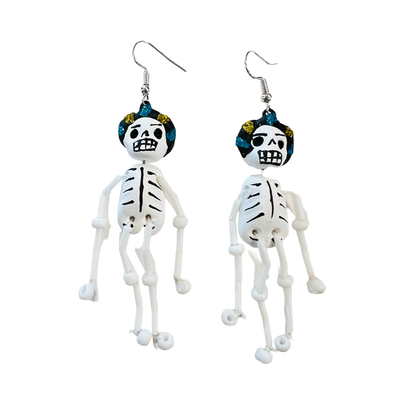 set of white clay Frida Skeleton earrings