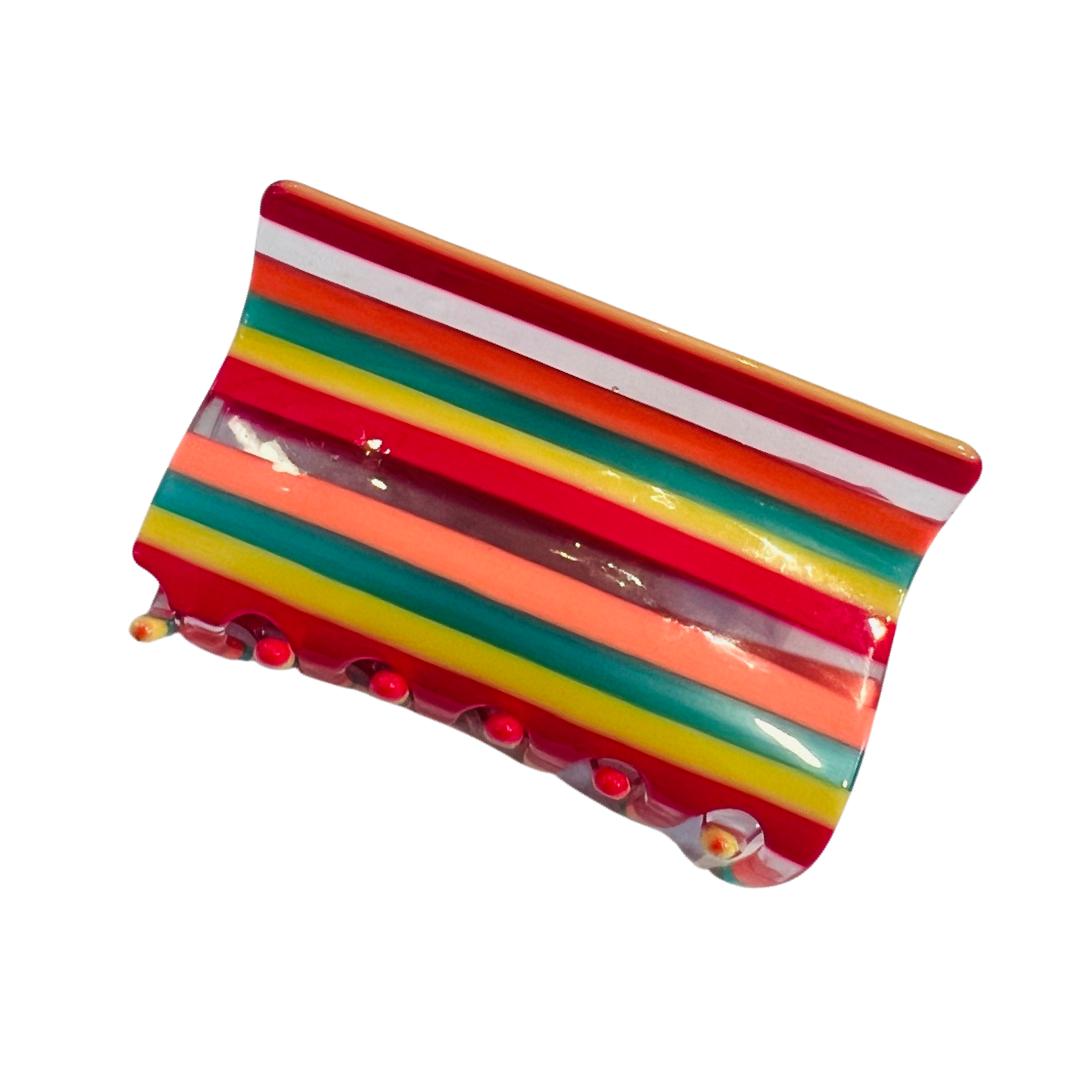 Orange, yellow, pink and green striped hair clip