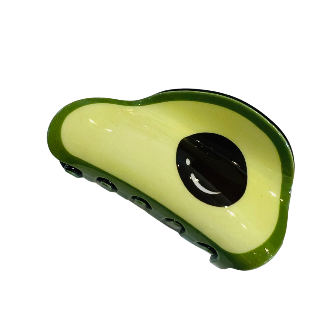acrylic green avocado hair clip with a black seed