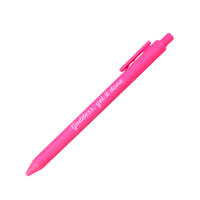 pink pen with the phrase Goddess, Get It Done in white lettering