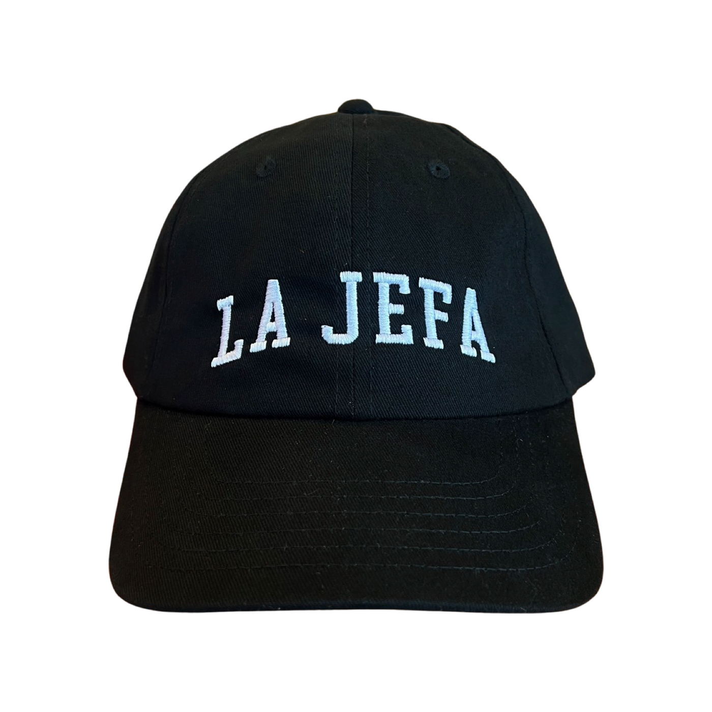 black hat with the phrase La Jefa in white lettering