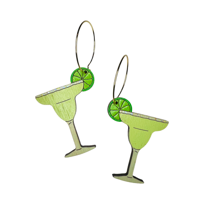 margarita glass shaped earrings with a gold hoop