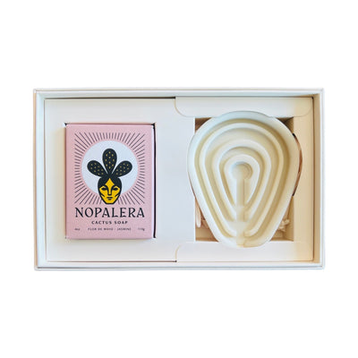 Nopalera soap and soap tray gift set in branded packaging