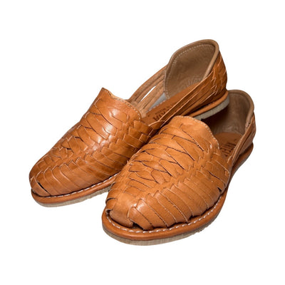 pair of tan leather huaraches (Mexican sandles)