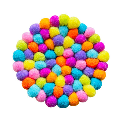 round pastel multi-colored felt pom pom coaster
