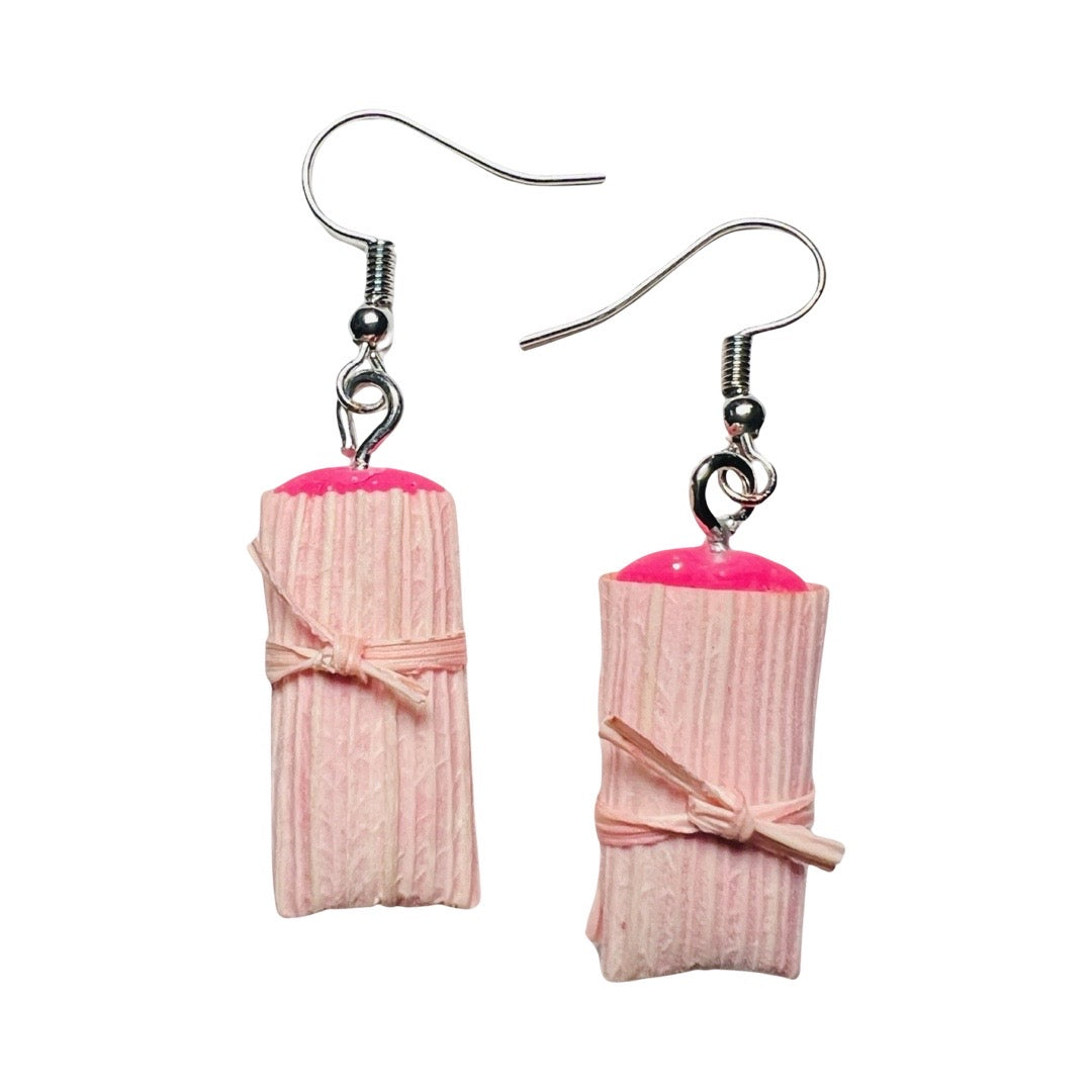 set of pink tamale earrings