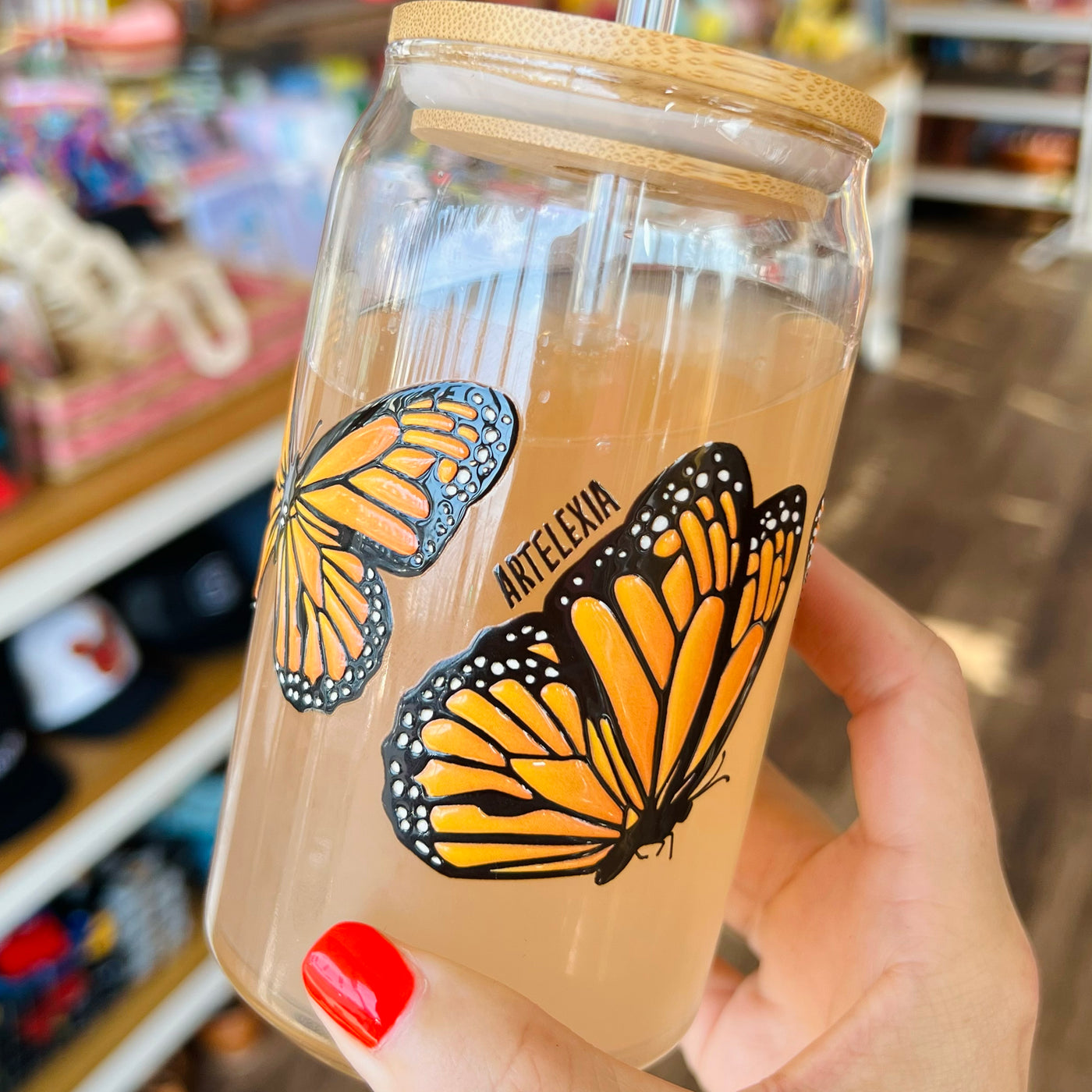 Artelexia Collection - Embossed Monarch Butterfly Glass with Lid