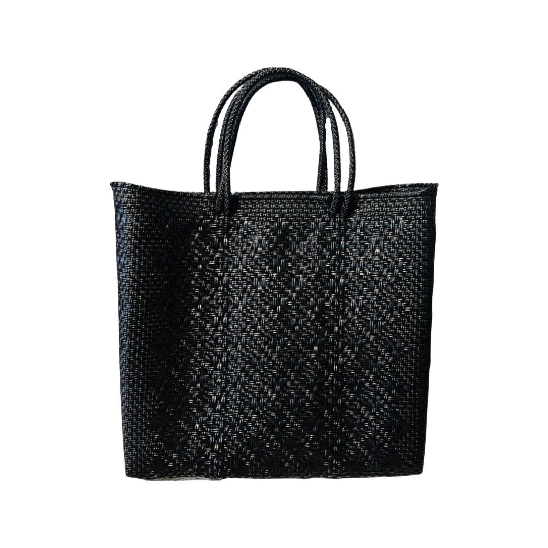 Black Oaxacan woven handbag with short handles