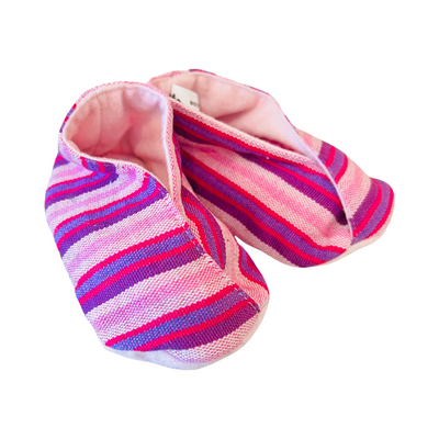 pair of pink and purple striped baby booties