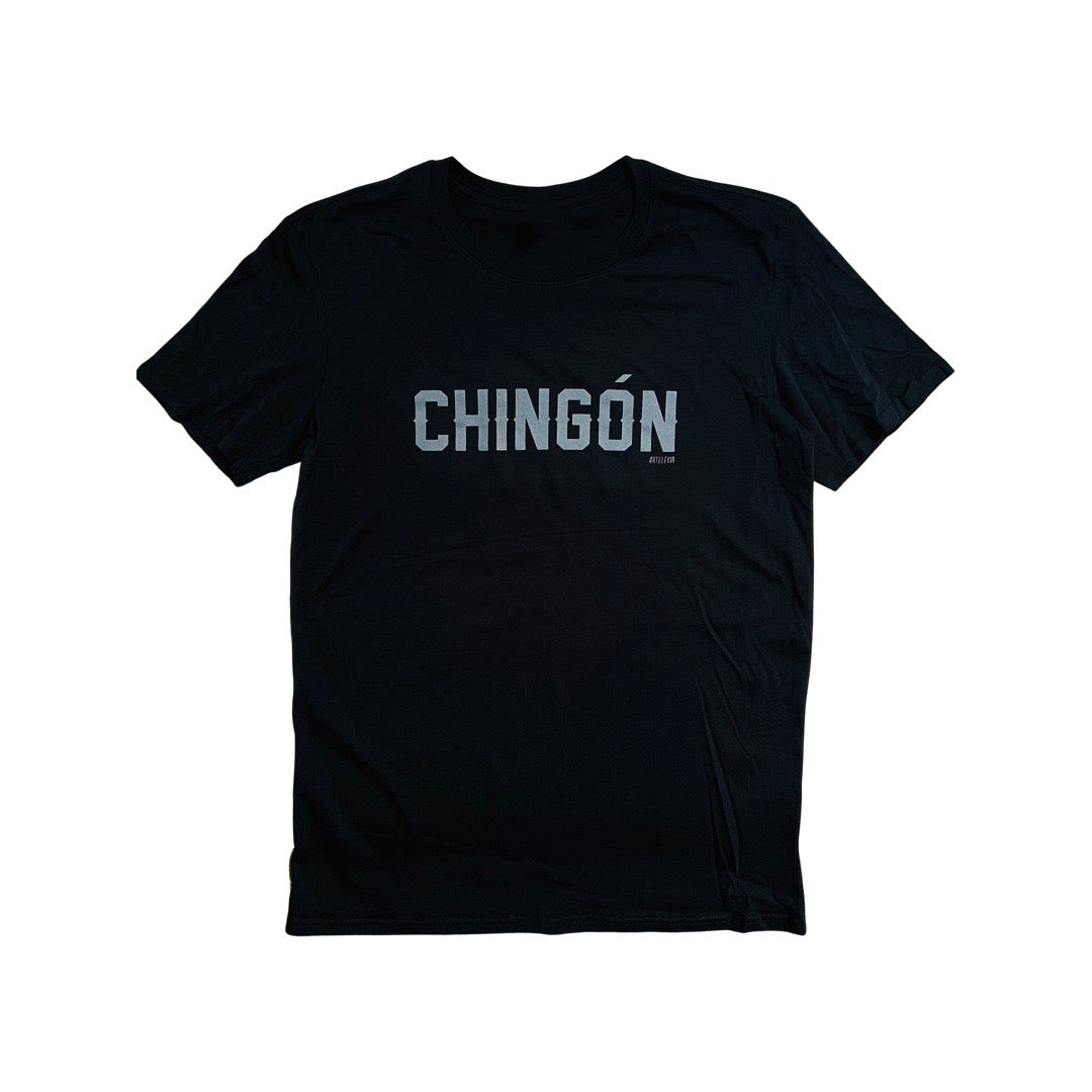 Black men's shirt with the word Chingón in silver lettering