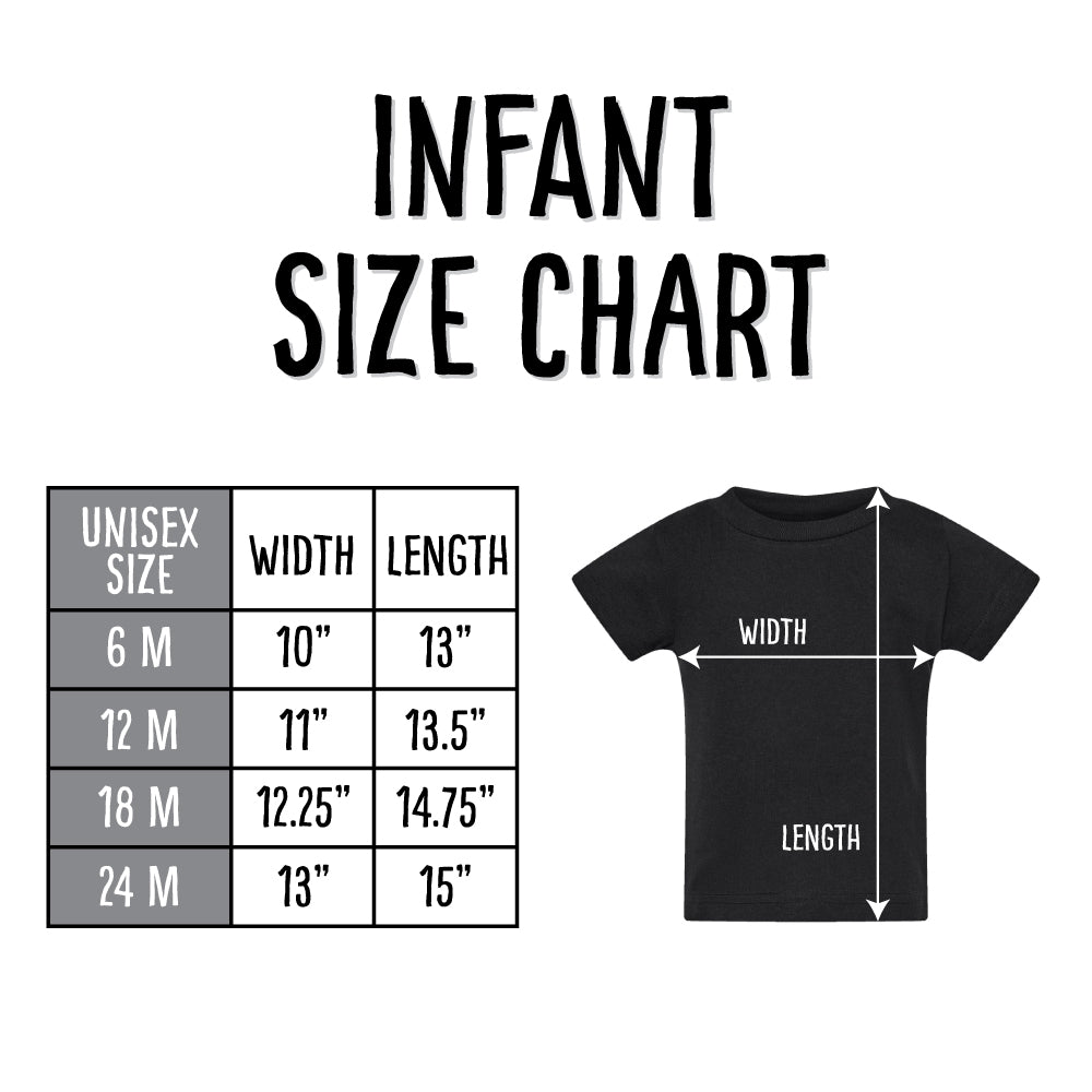 infant size chart with black shirt