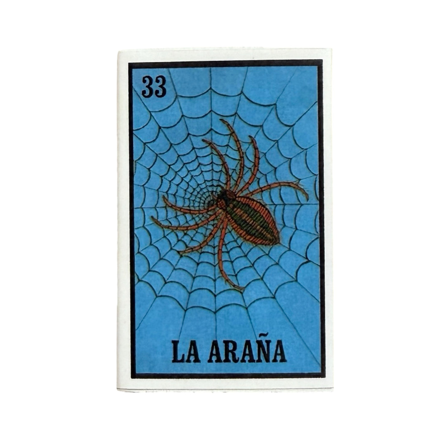 mini box of matches featuring the Mexican Loteria image of La Arana.