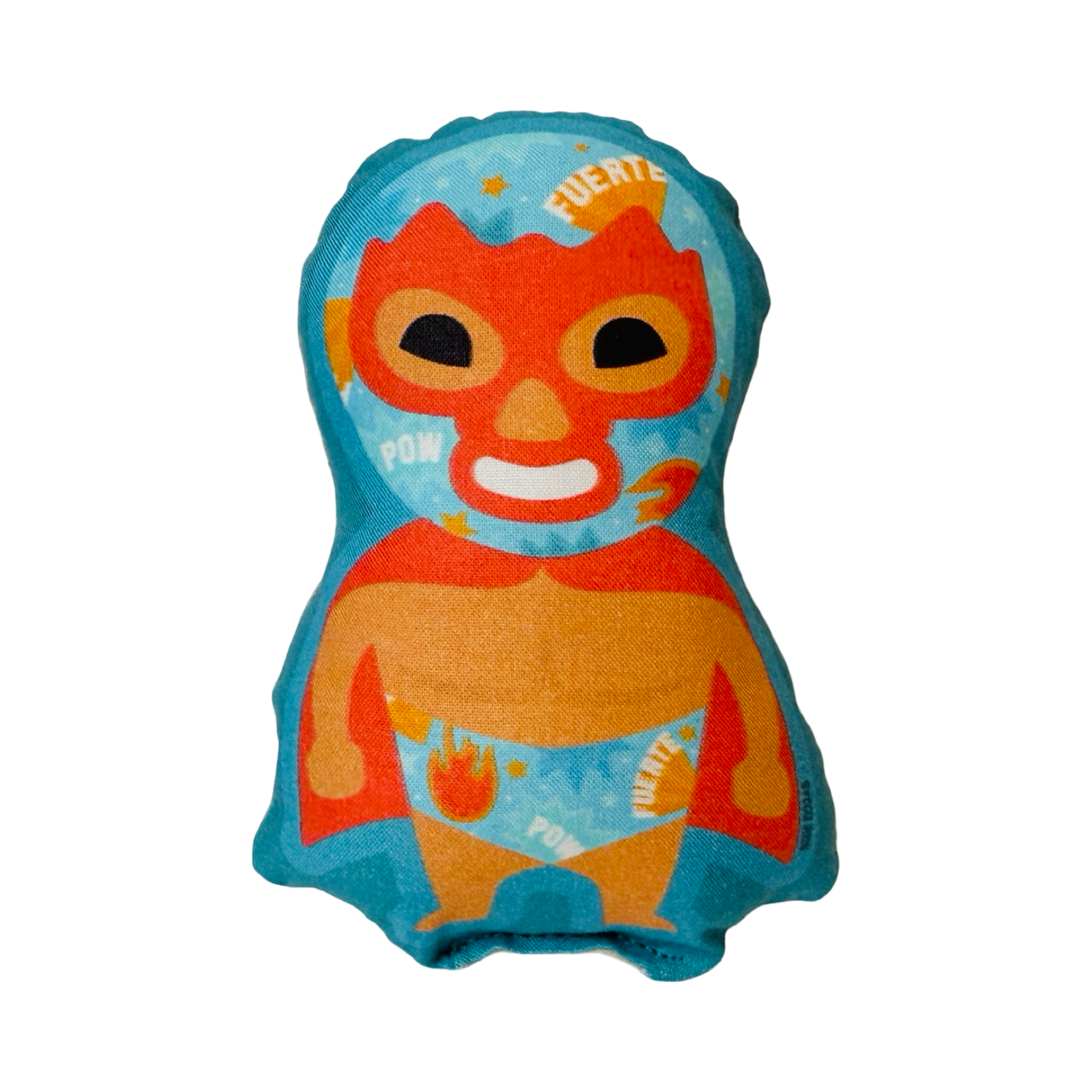 Mini plus doll of a blue and red luchador with a mask and cape
