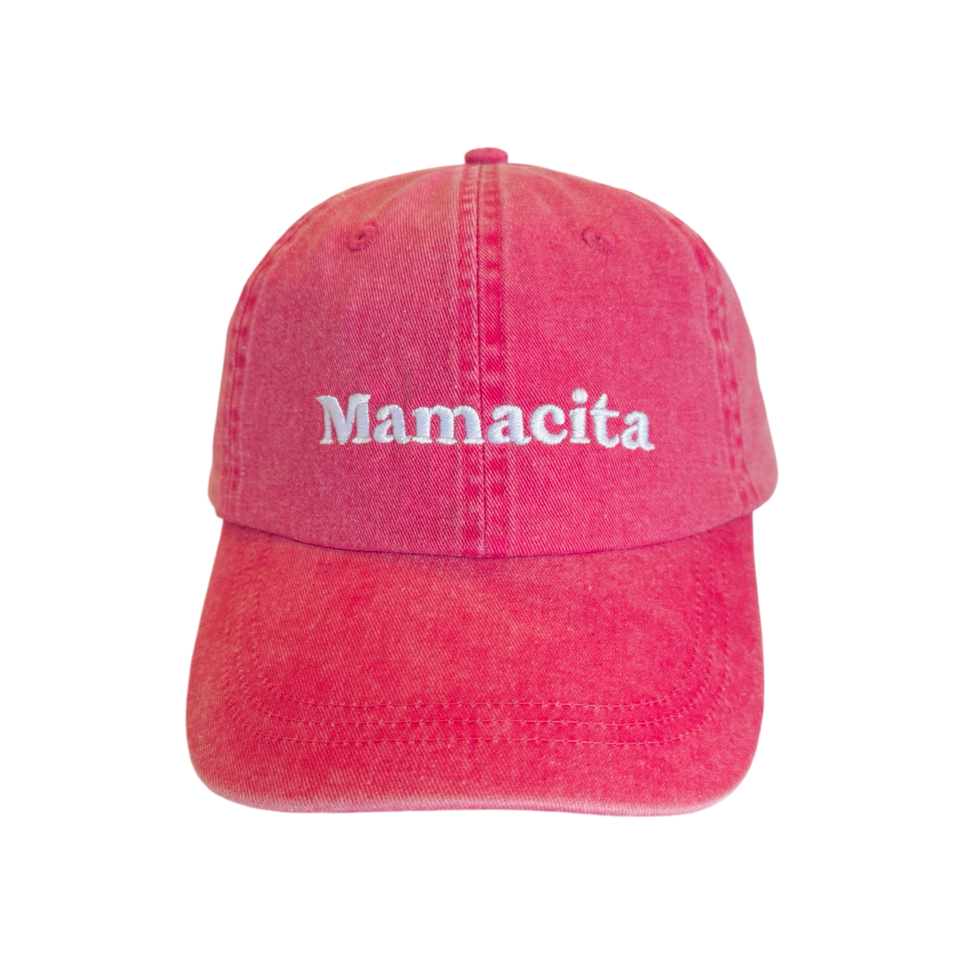 heathered pink hat with the word mamacita in white lettering