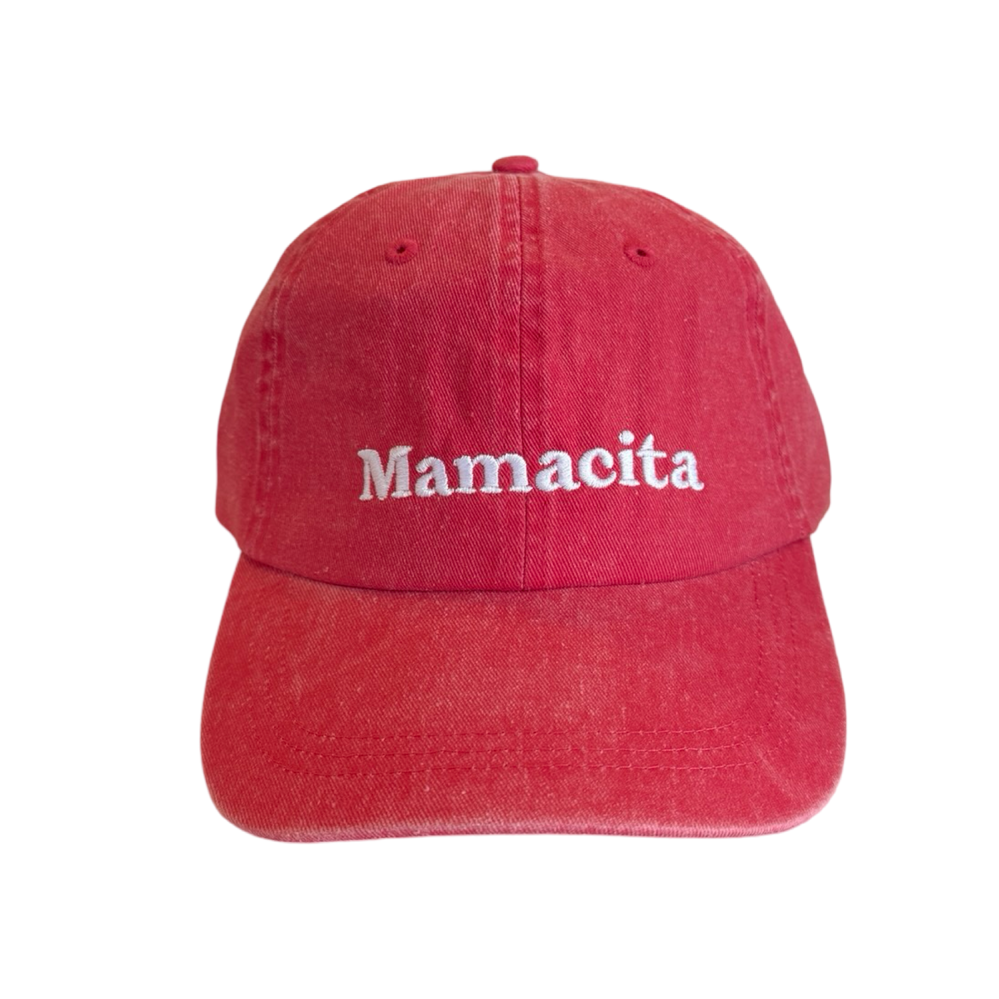 red hat with the word mamacita in white lettering
