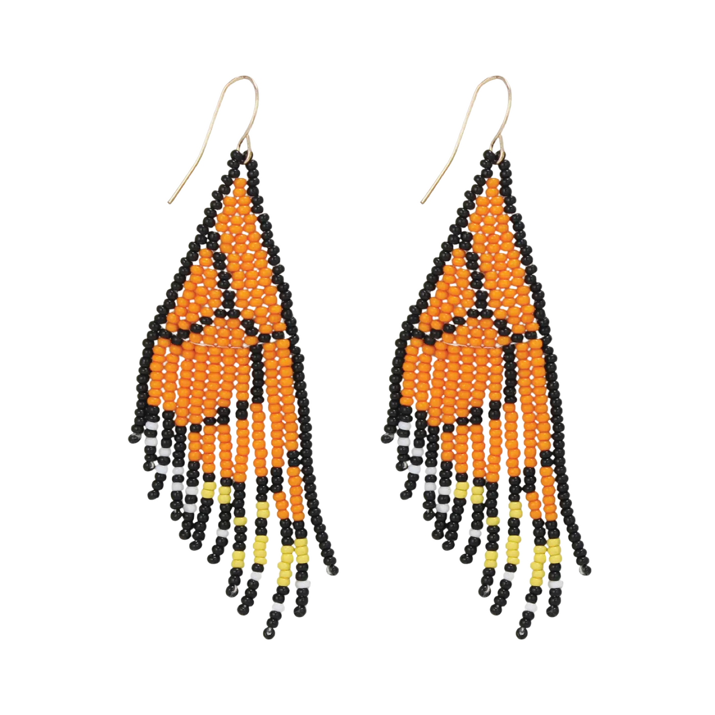 Monarch Wings Seed Bead Fringe Earrings