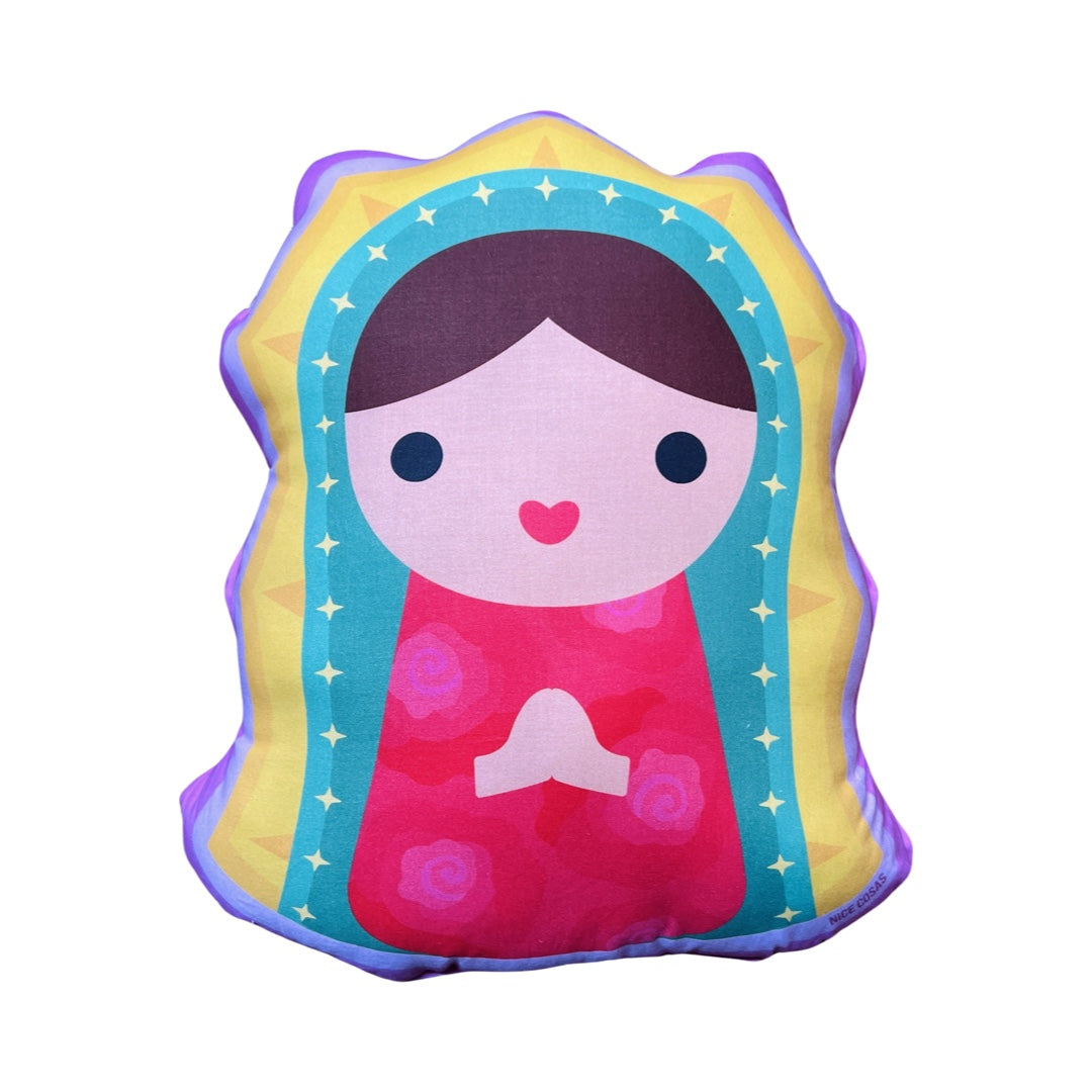 Pillow with an image of the Virgin Mary in her traditional outfit