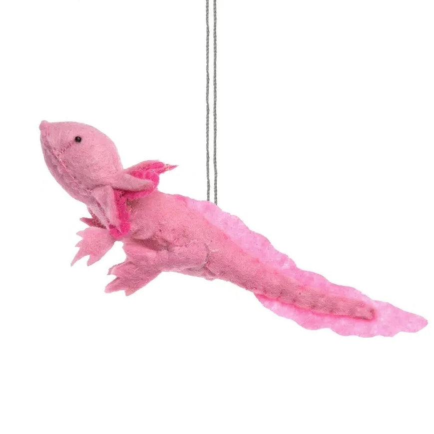 Pink felt axolotl ornament 