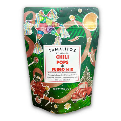 Tamilitoz Chili Pops Fuego Mix packaging with colorful design 